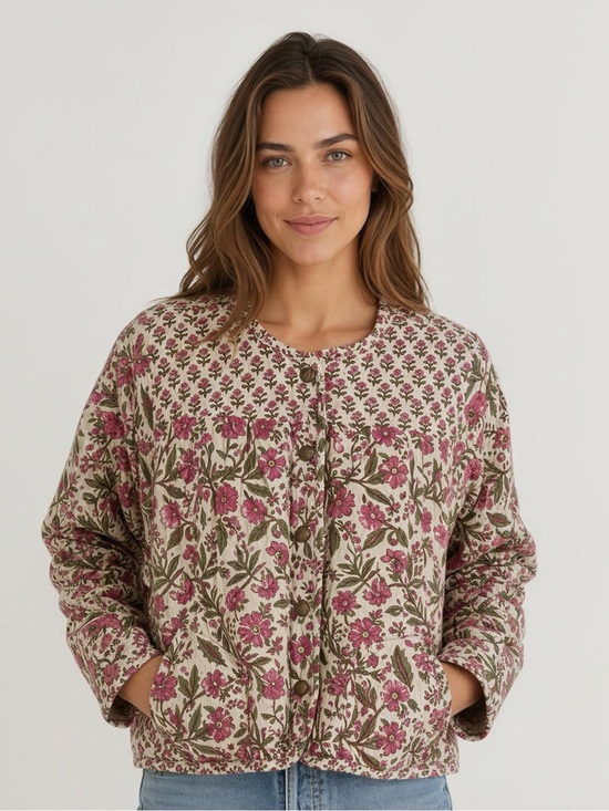 dRA Jackets & Blazers - Anthropologie dRA Floral quilted Pink and Cream Women's Jacket